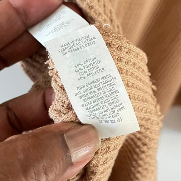 Aerie Waffle Knit Womens Small Tan Long Sleeve V-Neck Relaxed Fit Thermal Top - Picture 6 of 9